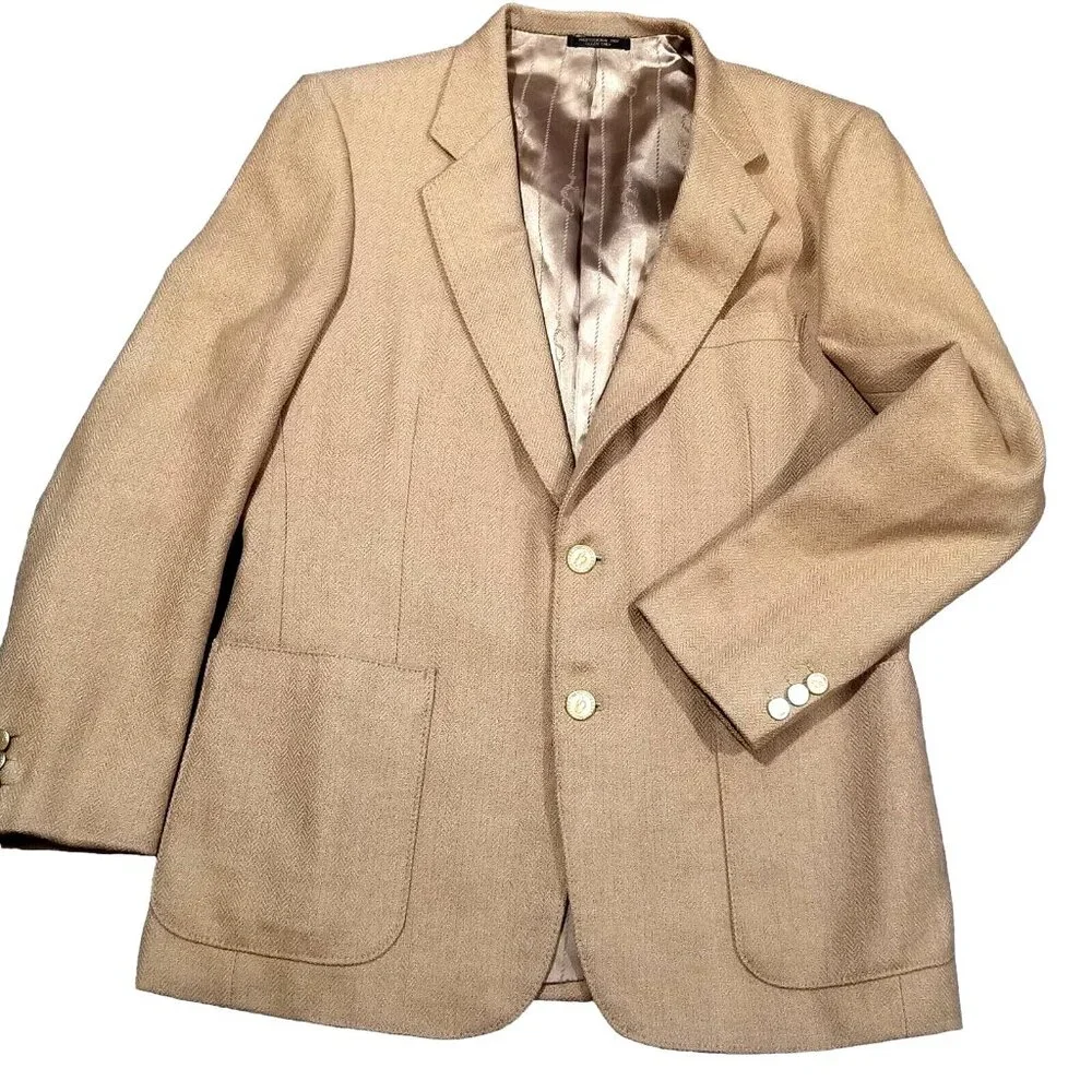 Mens Vtg Y2K Bartolini Blazer Sport Coat Camel Hair Wool Herringbone Gold Button